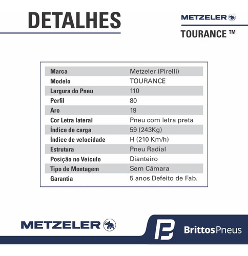 Kit 2 Pneus Metzeler Tourance 110/80-19 59h + 140/80r17 69h