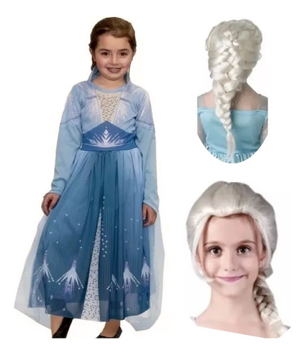 Disfraz Elsa Vestido Con Capa + Peluca Frozen 2 Cotillon