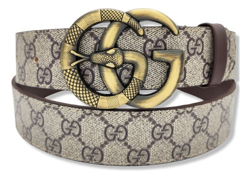 Cinturon Gg Moda Unisex Marmont Cafe Diseño De La Tela Hebilla Serpiente Oro Matte Talla G