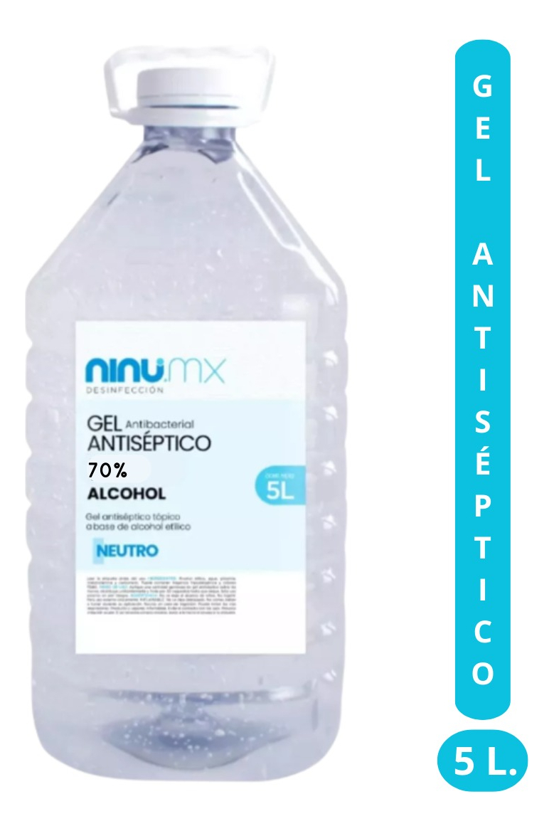 Alcohol antibacterial en gel Ninu.Mx desinfectantes  en botella fragancia neutra 5000 ml 4659 g
