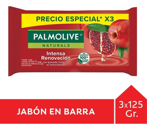 Jabón En Barra Palmolive Naturals Granada 125g Pack 3 Unid