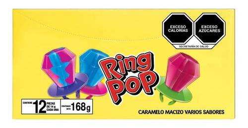 Caramelo Macizo Ring Pop 12pz En Forma De Anillo