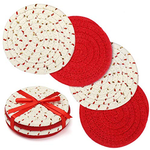 Coasters Set, Chrismas Home Decor Drink Coasters With R...