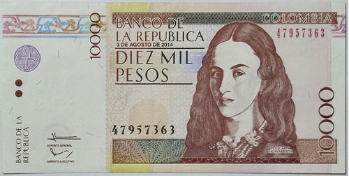 Billete 10000 Pesos 03/ago/2014 Colombia Au