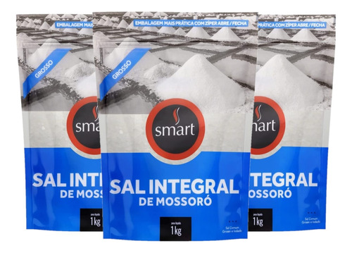 Sal Smart Grosso Integral De Mossoró 100% Natural 1kg 3un