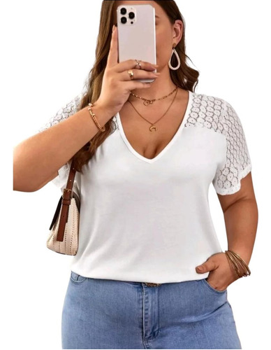 Blusa Polera Cuello En V Tallas Plus Size B004