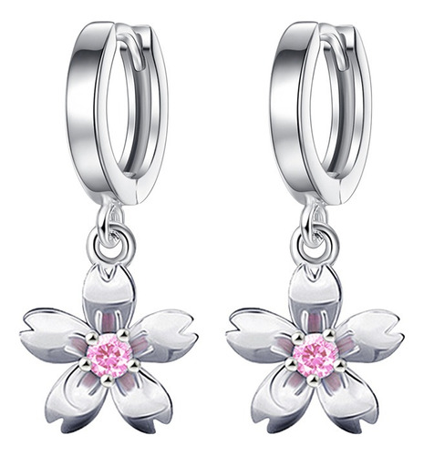 Aros De Flor Rosada Plata 925 Moda Flores Mujer Colgante