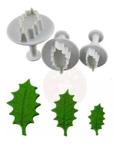 Cortantes Expulsor Hoja Muérdago Navidad Set X3 Fondant