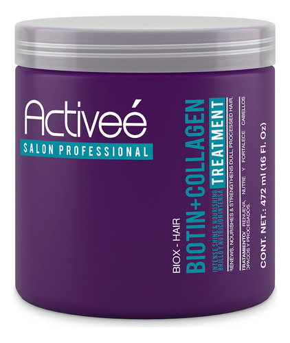 Tratamiento Capilar Activee Professional Biotin+Colagena Renueva Nutre y Fortalece Cabellos Opacos y Procesados Libre de Sal