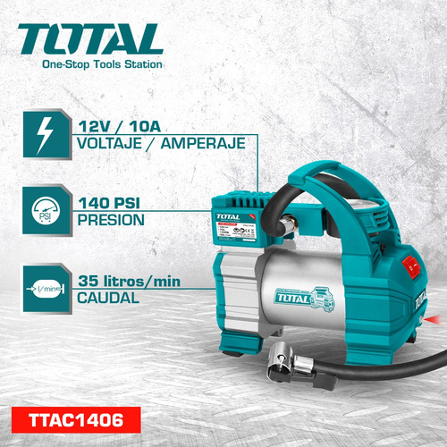 Imagen 2 de 8 de Compresor Inflador 12v Total
