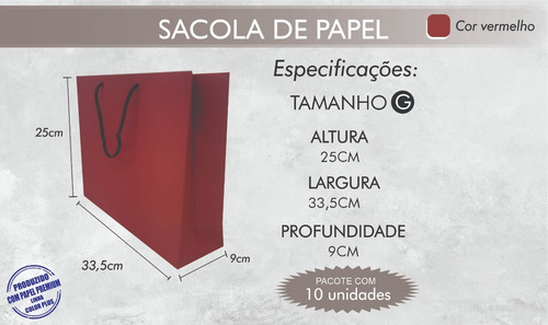 Sacolas Papel Coloridas 33,5x25x9cm C/10 Varias Cores