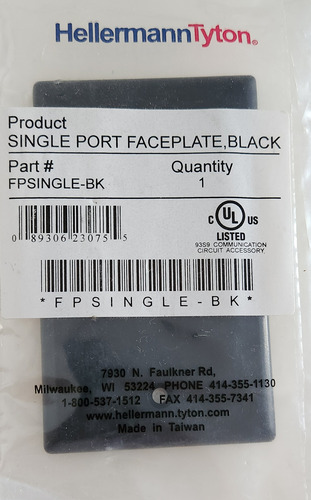 Placa Frontal Estándar 1 Puerto, Abs 94v-0, Negro
