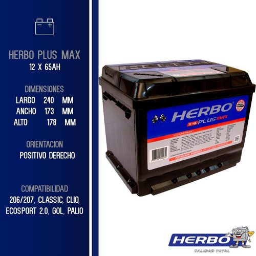 Bateria Herbo Plus Max 12x65 Fiat Idea 1.4 1.8 Naf.