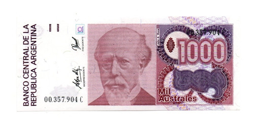 Billete Argentina 1000 Australes Bottero 2862 Sc-