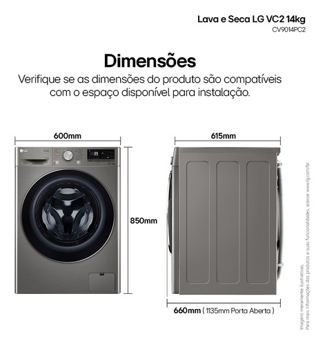 Lava e Seca LG Smart VC2 14kg 220V - Inox CV9014PC2A