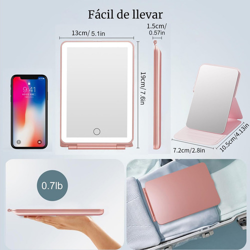 Espejo Para Maquillaje Con Luz Y Espejos Portatil Recargable