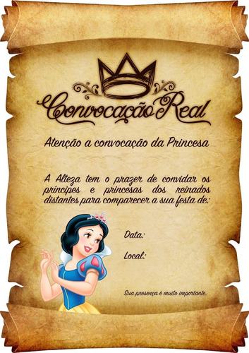 20 Convites Pergaminho Branca De Neve