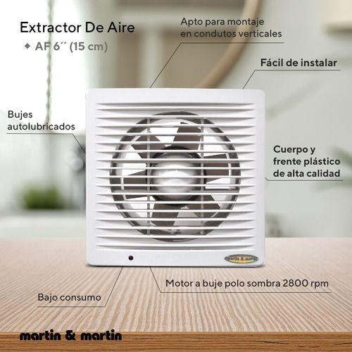 Imagen 6 de 9 de Extractor De Aire Baño 6´´ Martin & Martin Motor Potenciado