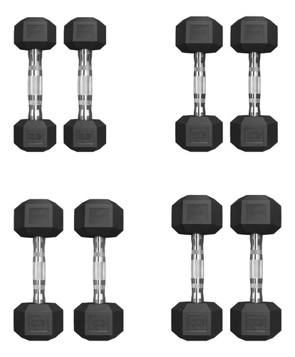 Set Mancuernas Hexagonales Par 3lb,5lb,8lb Y 10lb Pvc Tayga Color Negro