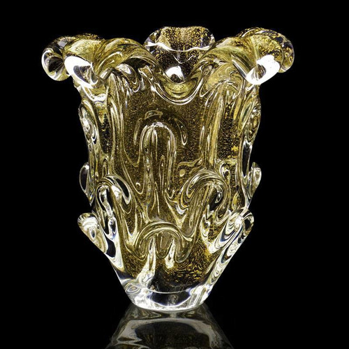 Vaso Cristal Murano 20x20cm Transparente Po Ouro Sao Marco1 