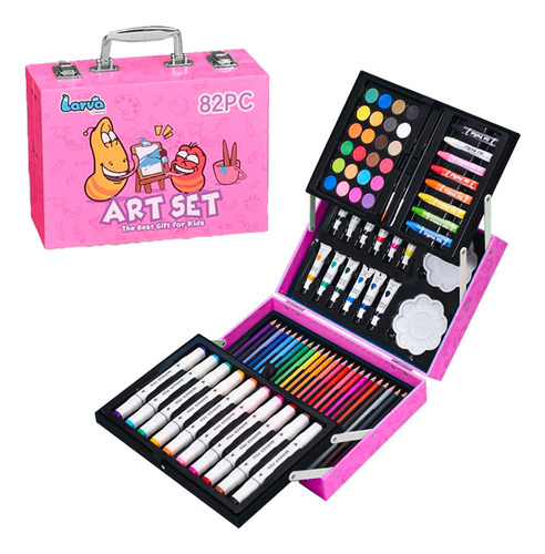 Set Arte Colores Crayones Plumones Acuarelas Estuche 82 Pzs Color Rosa