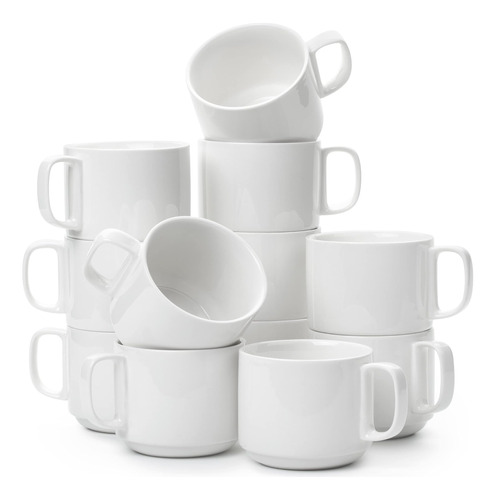 Btat- Tazas De Café Apilables, Blancas, Paquete De 12, 12 Oz