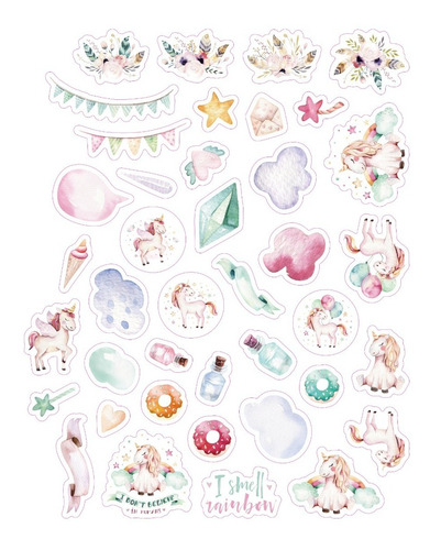 Imagen 1 de 5 de Stickers Unicornio Pack 40 Unidades Ideal Souvenir