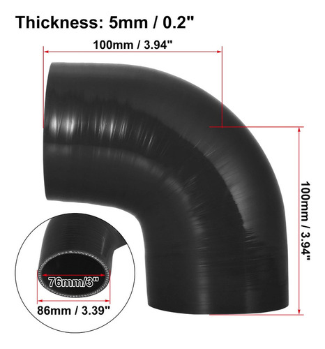 Manguera De Silicon Codo 90 Grados Intercooler 76mm Negro