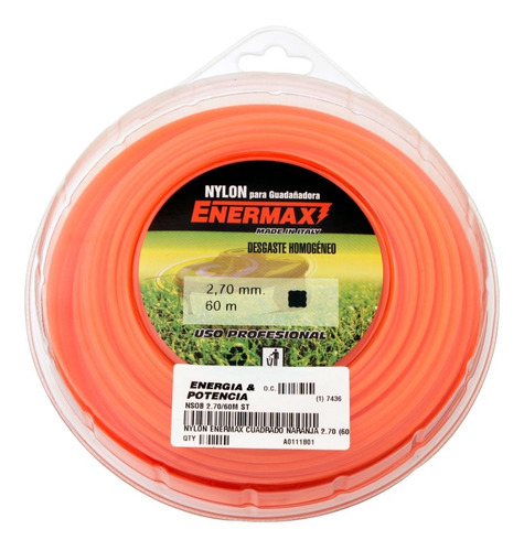 Nylon Enermax Guadaña Cuadrado 2.7 Mm X 60 Mts - Blister