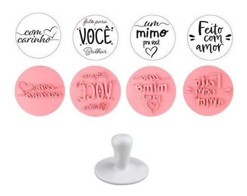 Kit de sellos, Mimos, frases, 5 cm, Bluestar, color: rosa, amarillo