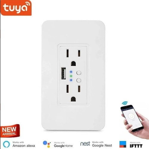 Imagen 1 de 9 de Tomacorriente Enchufe Wifi De Pared Tuya Alexa Google Usb