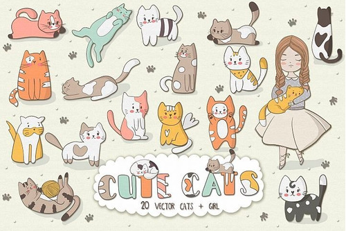 Papeles Digitales - Cute Cats Clipart - Clipart