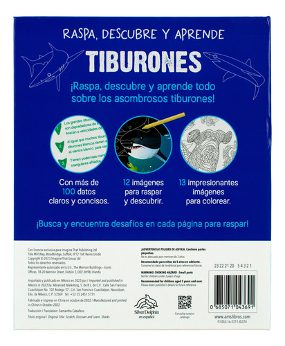 Tiburones Raspa Descubre Y Aprende, De Sin Autor. Editorial Silver Dolphin, Tapa Dura En Español, 2023