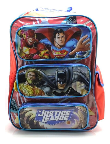 Mochila Escolar Cresko Liga De La Justicia 18p Espalda Color Rojo Diseño de la tela Liso