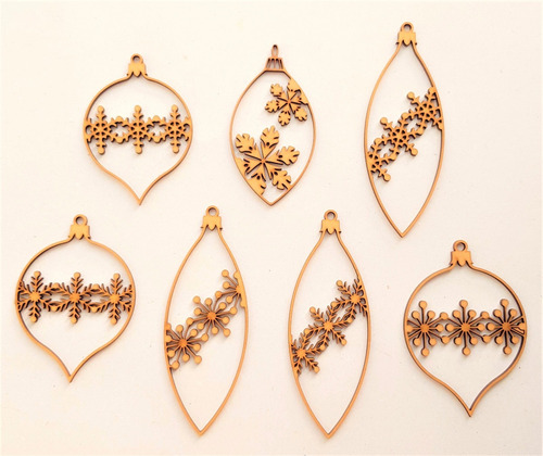 7 Esferas Copos 20cm Adorno Navidad, Mdf, Corte Laser Ese00