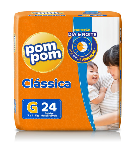 Fralda Descartável Infantil Pom Pom Clássica G Pacote 24 Unidades