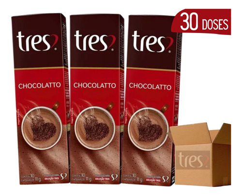 Kit 30 Cápsulas Tres 3 Corações Chocolatto Chocolate Quente