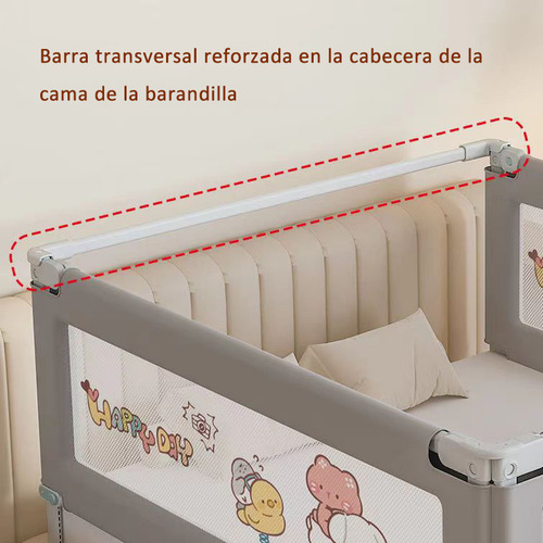 Barandal Seguridad Para Cama Bebés Protector Barandal Gris 2m
