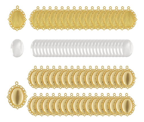 Dijes Camafeo + Cabochones De 25x18mm Oval 35sets Dorado