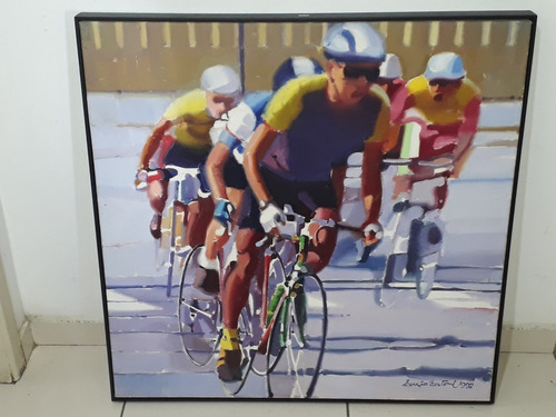 2074- Sergio Bertoni. Ost. 77 X 77cm Com Moldura. Ciclistas. (Usado)