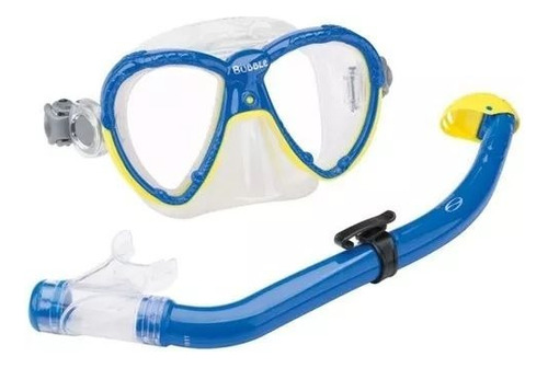 Kit Infantil De Mascara E Snorkel Bubbles Em Silicone Seasub Cor Azul