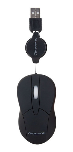 Mouse Mini Teraware Retráctil, 3 Botones, Negro