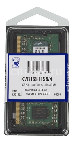 Memoria Ram 4gb Ddr3 1600 Mhz Kingston Pc3-12800 Sodimm 