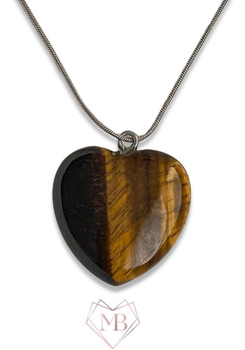 Imagen 1 de 4 de Collar Corazón De Ojo De Tigre 100% Natural (30x30mm)