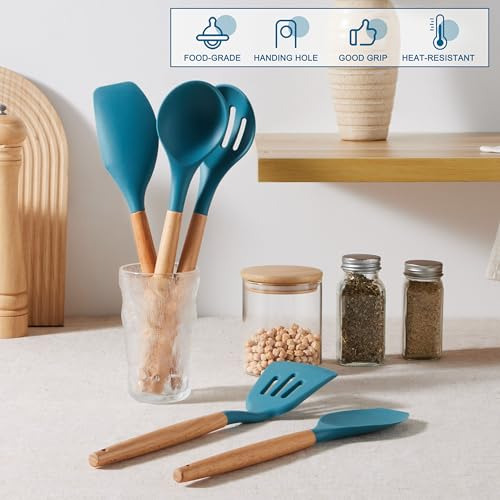 Set De Utensilios De Cocina De Silicona Azul E-far, Juego De