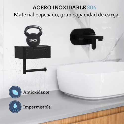 Porta Papel Baño De Acero Inoxidable Con Estante Extendido