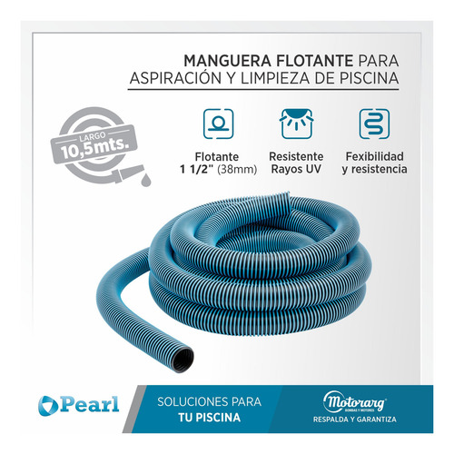 Imagen 2 de 8 de Manguera Pileta Flotante Pearl 1 1/2 38mm 10mts + Conectores