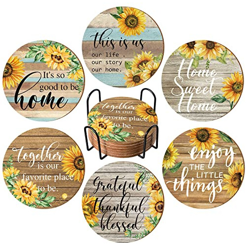 Posavasos De Girasol Vintage, Set De 6, Madera