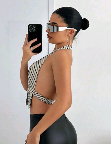 Top Y2k Tendencia Corbata Importada Estampado Descubierta