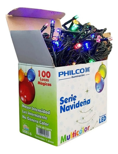 10 Series Navideñas 100 Leds 7.75mts Multicolor Marca Philco